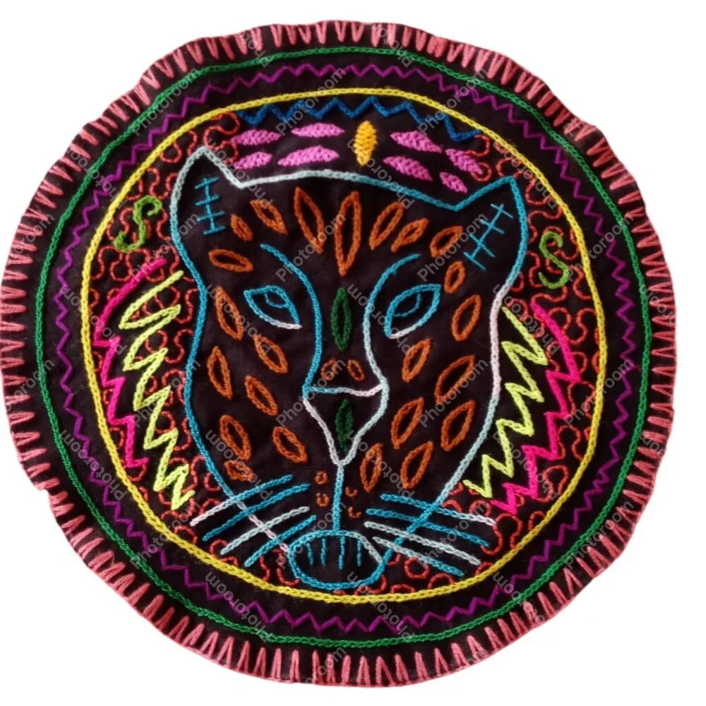 Handmade Rug Hand Embroidered Puma Design Geometric Patterns